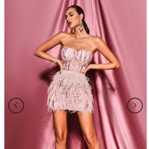 Bella Barnett Lalia Pink Sequin Feather Mini Dress